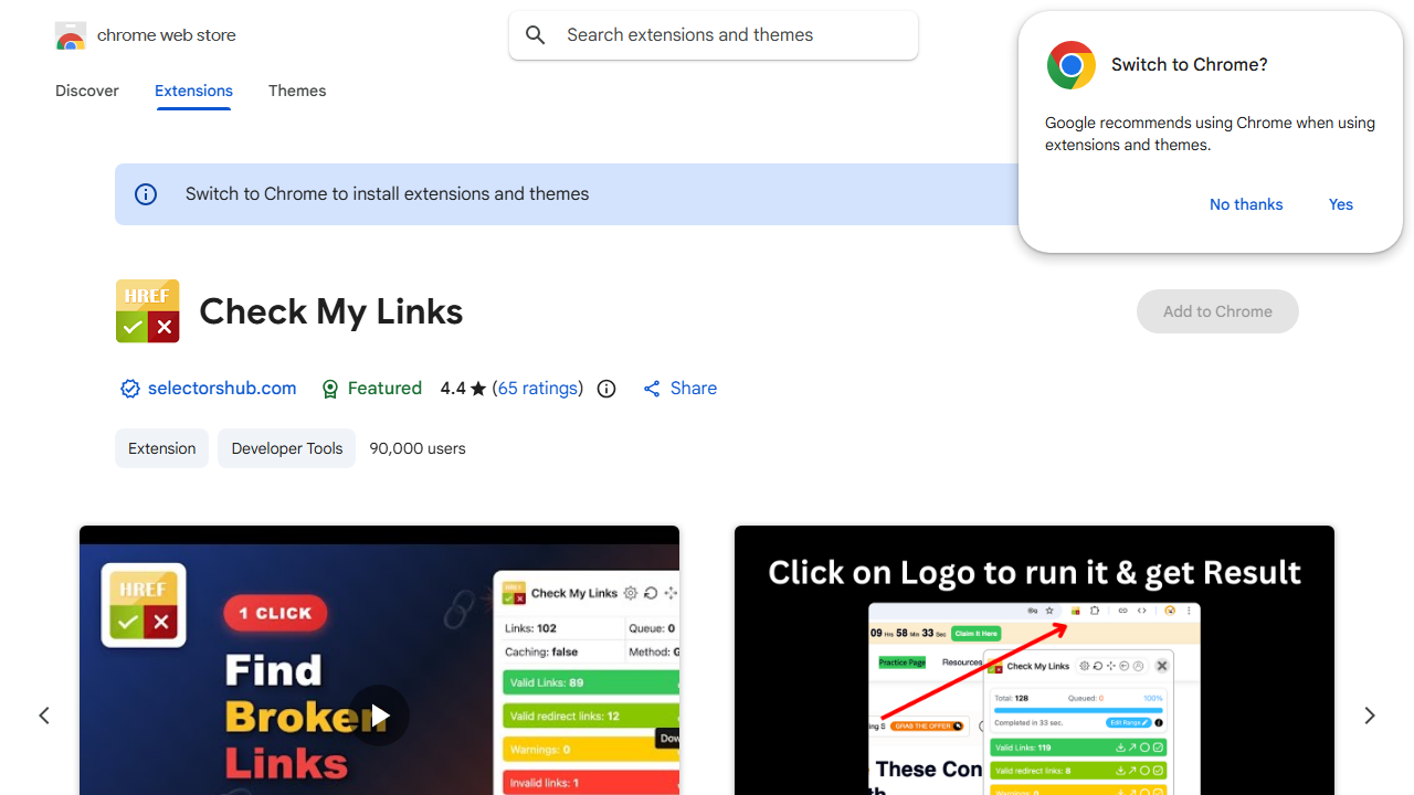 Check My LinksのChrome Web Storeページ