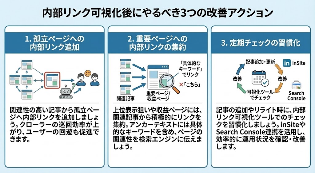 内部リンク可視化後にやるべき3つの改善アクション