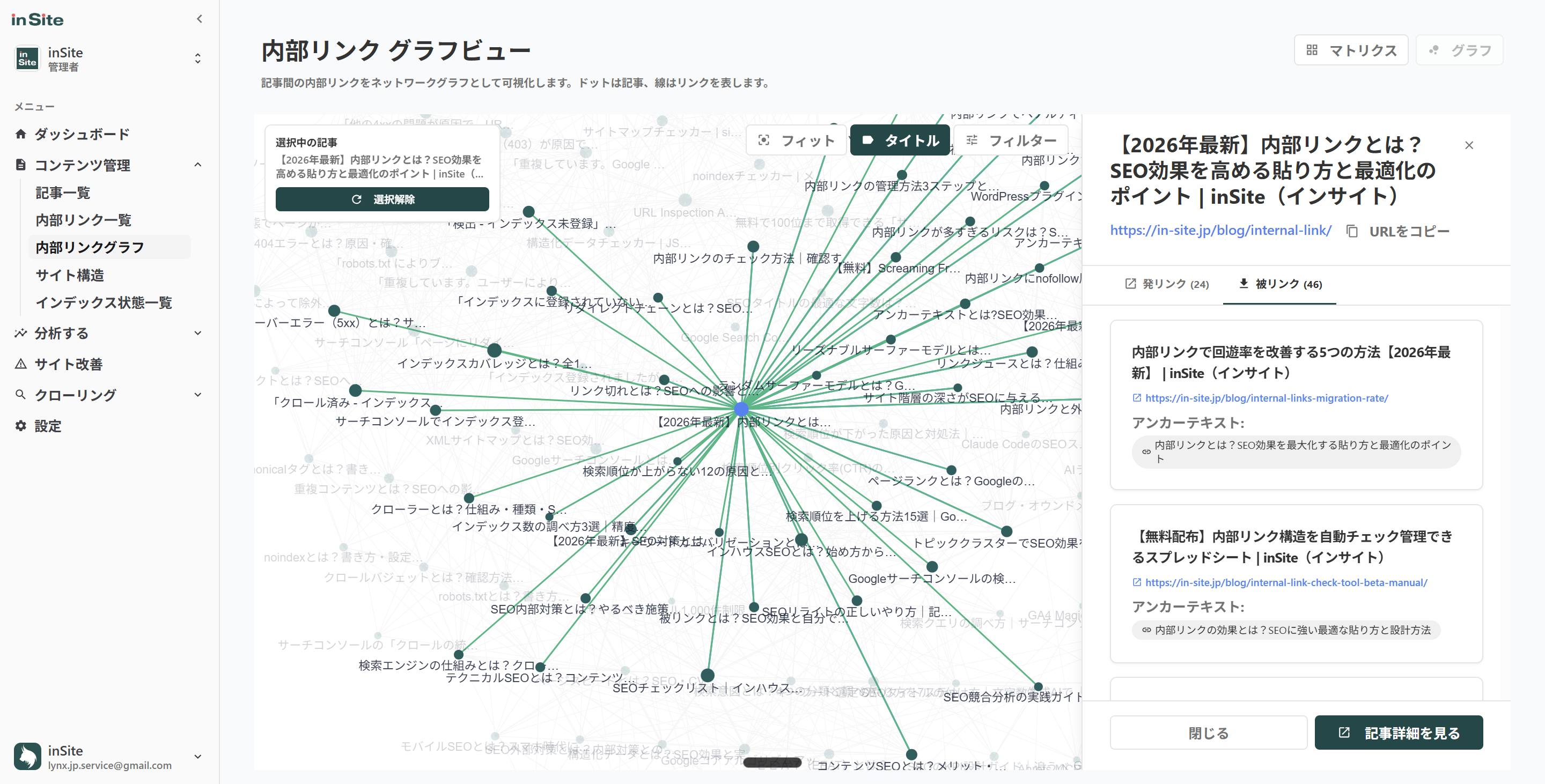 内部リンクグラフ画面