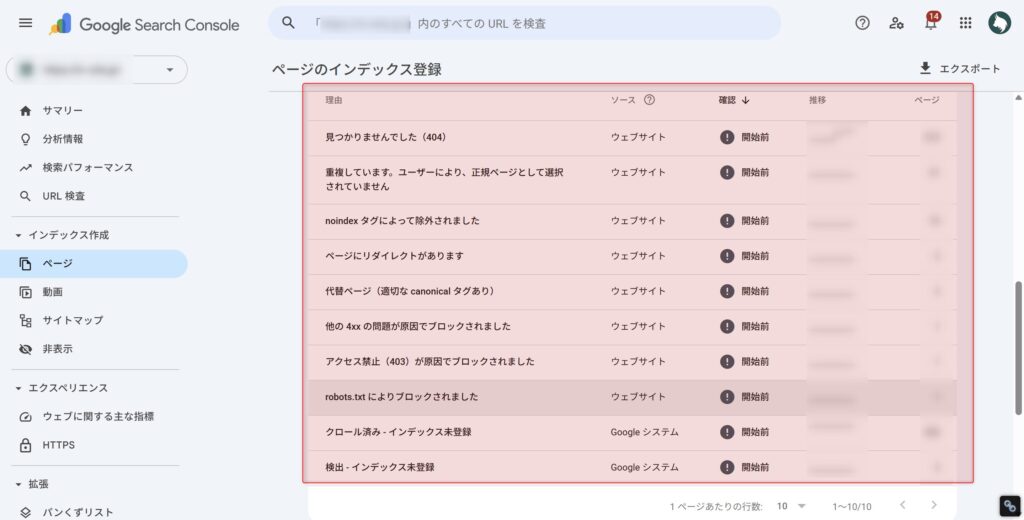 インデックスカバレッジの確認方法④「未登録の理由を確認」